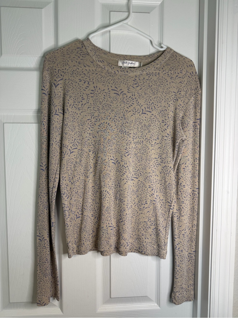 Fresh Produce Floral Shimmer Long Sleeve Top Large Made in USA